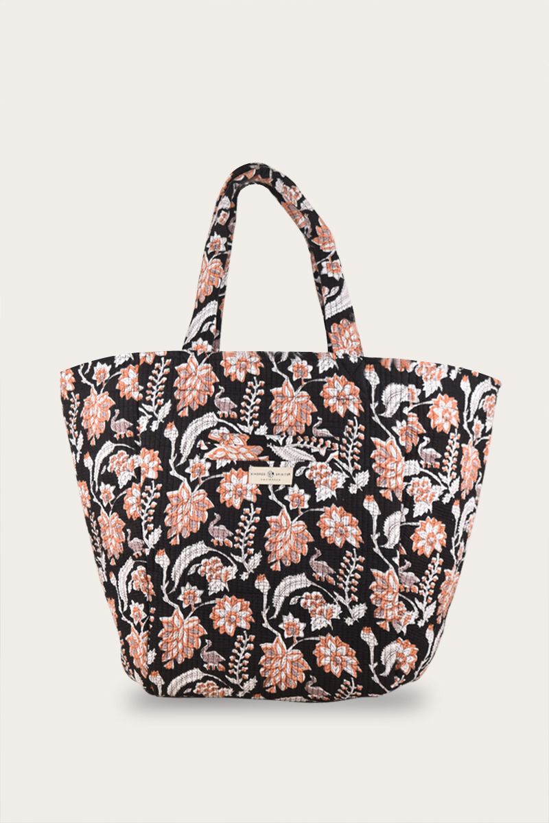 Tote Bag – Black Blockprint Floral